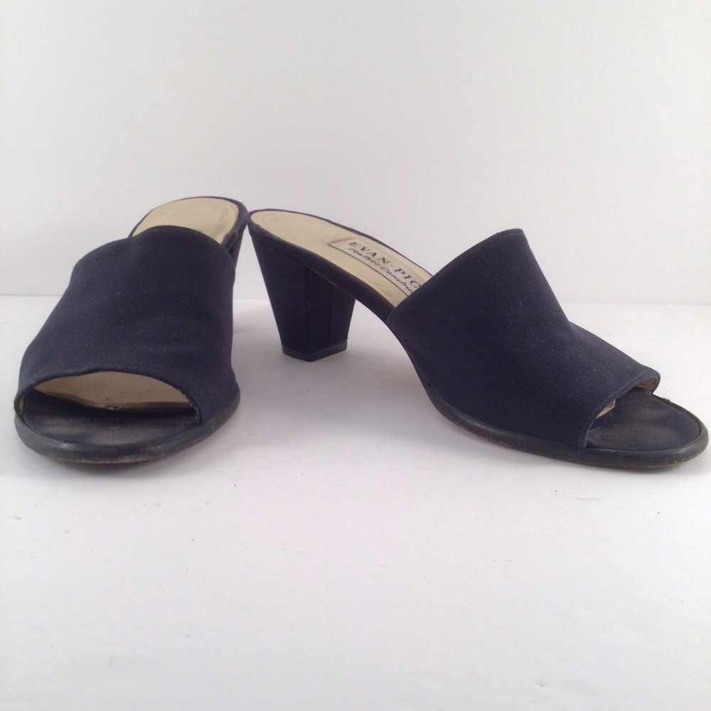 Evan-Picone Women’s Mules Black 2.5” Block Heels Suede